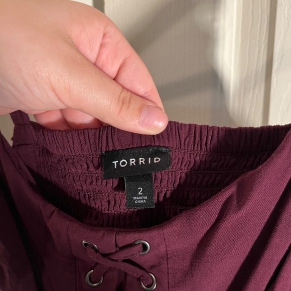 Torrid Maroon Jumpsuit with Criss Cross Tie in Front Size 2XL - Picture 2 of 3